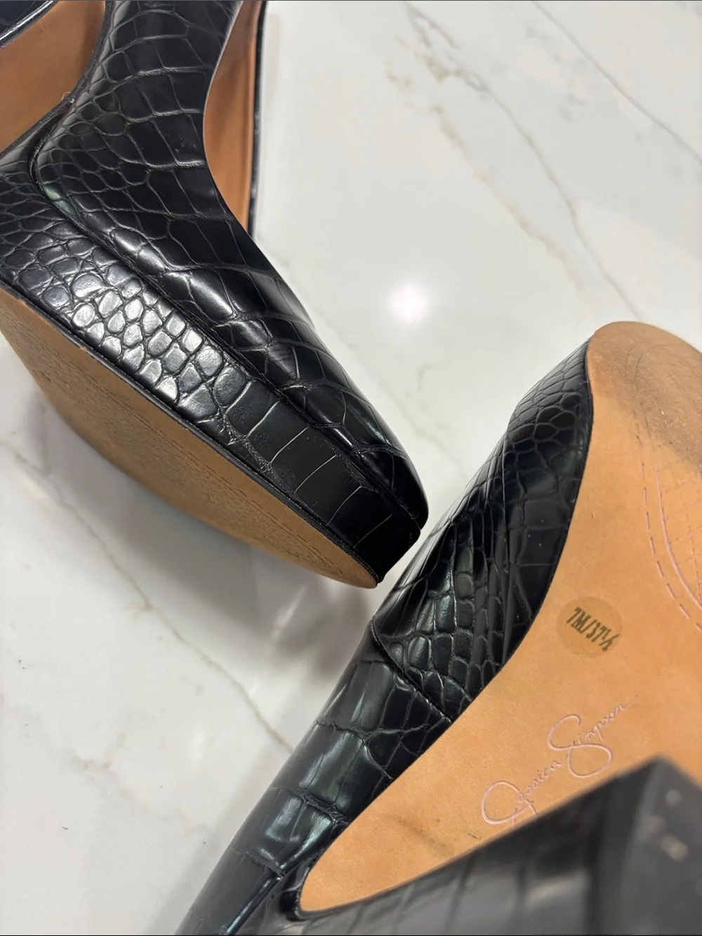 Jessica Simpson Black Croc-Embossed Platform Heel